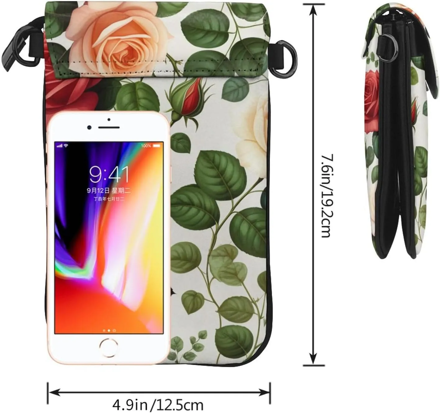 Small Crossbody Bags for Women,Leather Shoulder Bag for Cell Phone Purse with Strap and Rainbow Hearts Printed