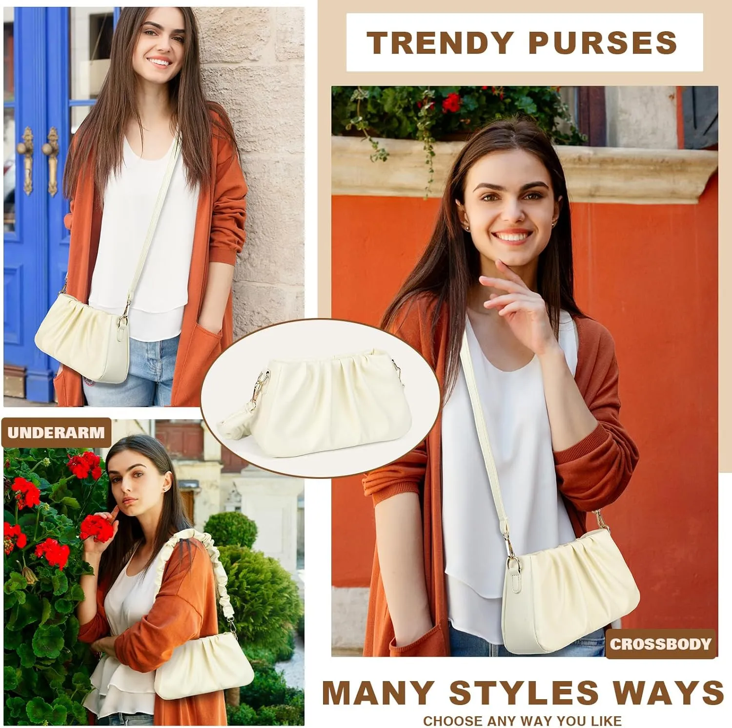 Small Crossbody Handbags for Women Cloud Design Hobo Shoulder Bag Cute Mini Clutch Purses Ruched Vegan Leather Bag