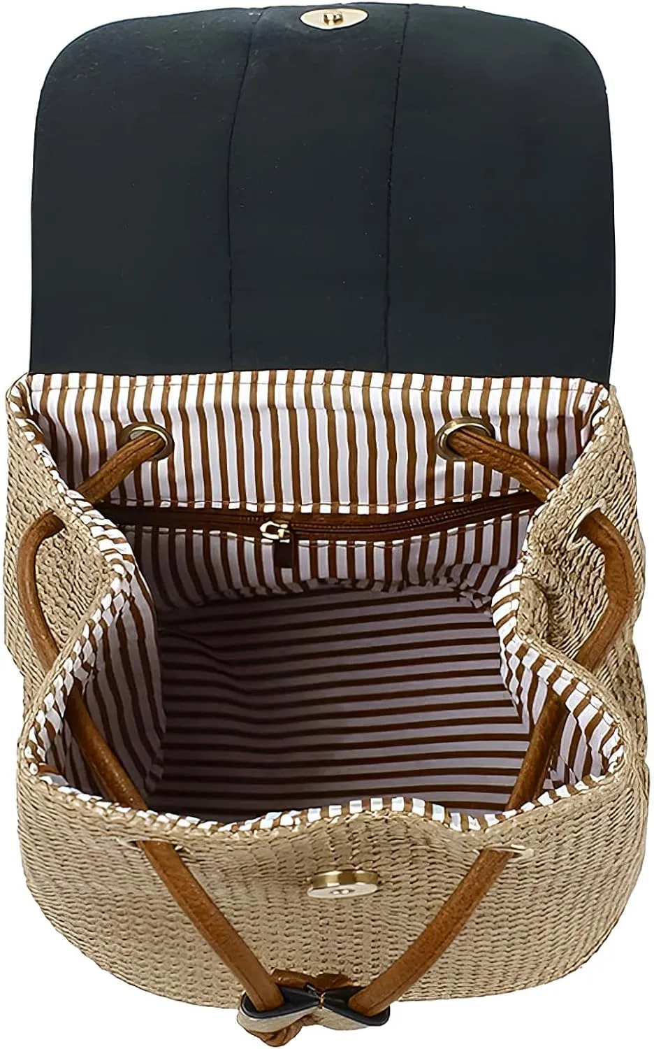 Small Straw Backpack for Women Boho Drawstring Backpack Purse Handmade Woven Beach Shoulder Handbag Daypack for Summer Casual Holiday Tassel Brown