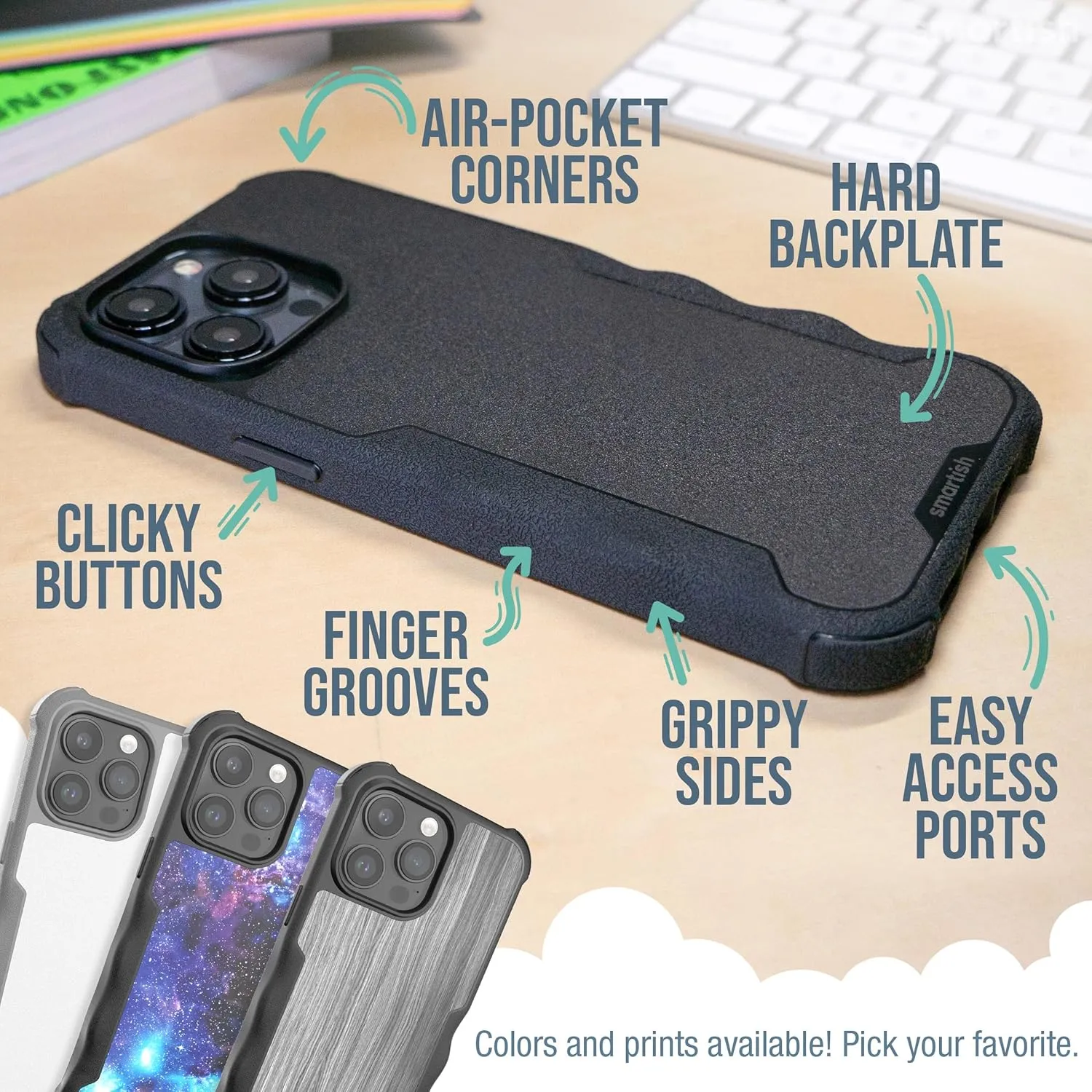 Smartish® iPhone 15 Pro Max Protective Magnetic Case - Gripzilla Compatible with MagSafe [Rugged Heavy Duty Slim Grip Armor Cover] w/Drop Tested Protection for Apple iPhone 15 Pro Max - Spaced Out