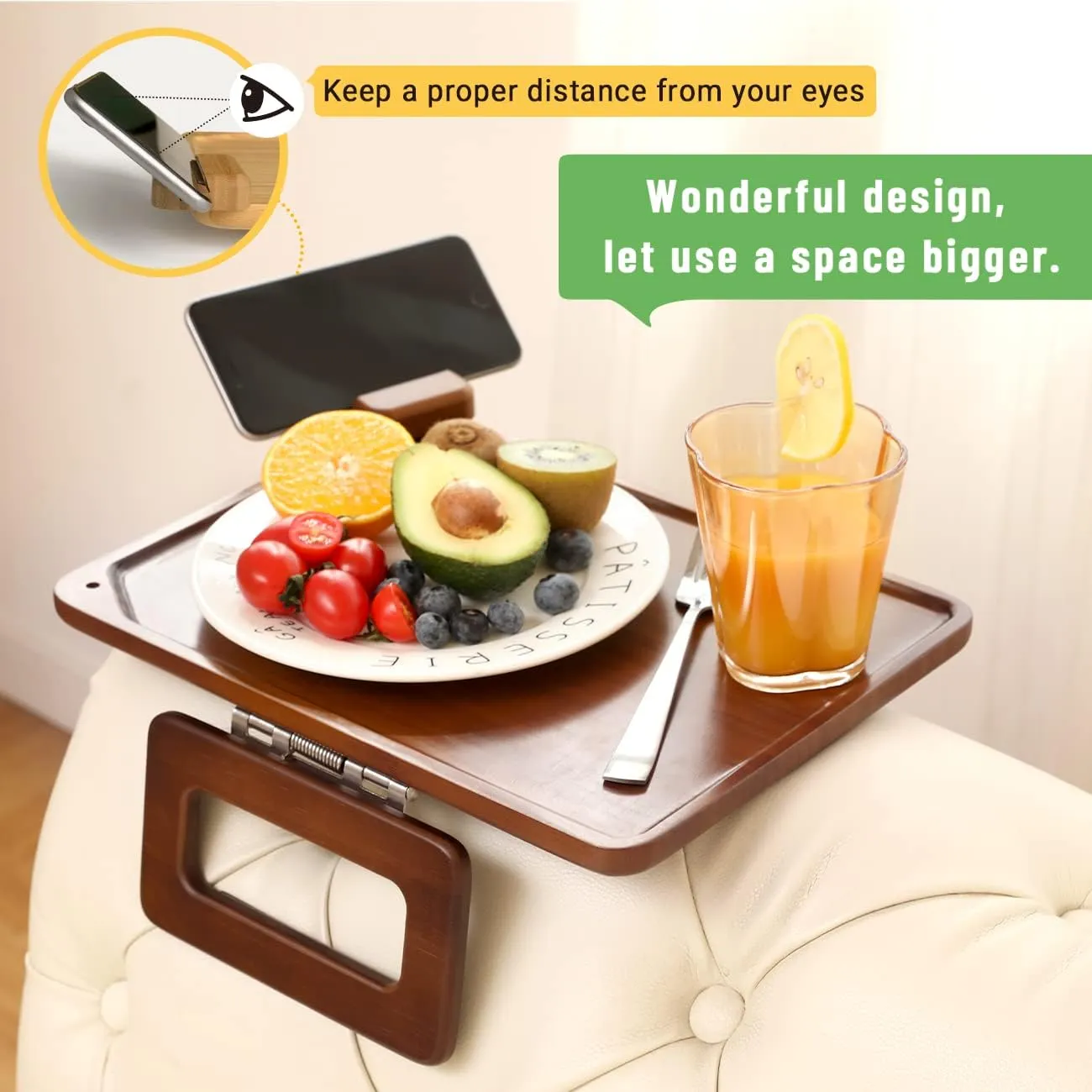 Smatdecis Couch Arm Tray Table Sofa Arm Clip, Armrest Tray Table Suitable for Home Drinks/Fast Food/Fruit Etc, Large Size Multi-Function Black(360° Rotating Stand B)