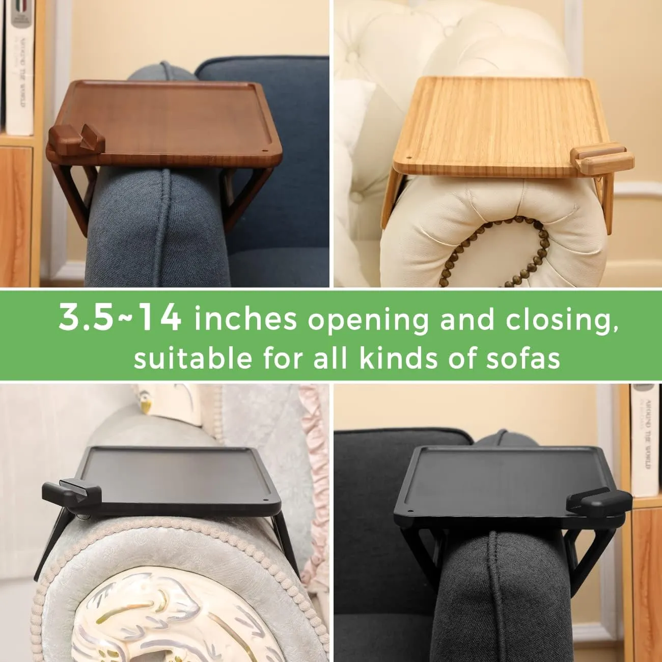 Smatdecis Couch Arm Tray Table Sofa Arm Clip, Armrest Tray Table Suitable for Home Drinks/Fast Food/Fruit Etc, Large Size Multi-Function Black(360° Rotating Stand B)