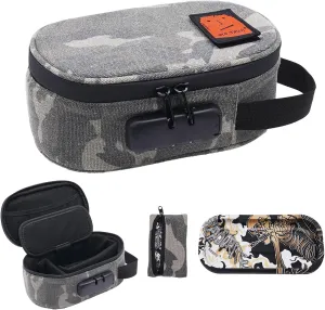 Smell Proof Bag with Combination, Containers with Lock, Stash Bag for Storage and Travel, 8.7"×5.6"×3.8" Stash Bag with Metal Tray and Mini Foil Pocket，Camo