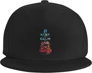 Snapback Hat Keep-Calm-and-Play-Guitar Trucker Hat Hip Hop Classic Plaid Flat Baseball Cap Black