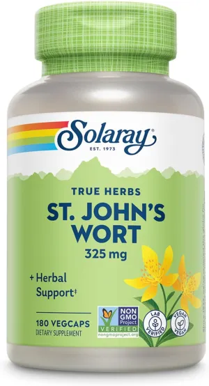 SOLARAY St Johns Wort 325 mg Whole Aerial - Health and Mood Support Supplement - 60-Day Money Back Guarantee - Non-GMO, Vegan, Lab Verified (180 VegCap, 180 Servings)