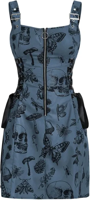 SOLY HUX Women's Gothic Zipper Bodycon Mini Dress Skull Print Tie Up Sleeveless Mini Dresses