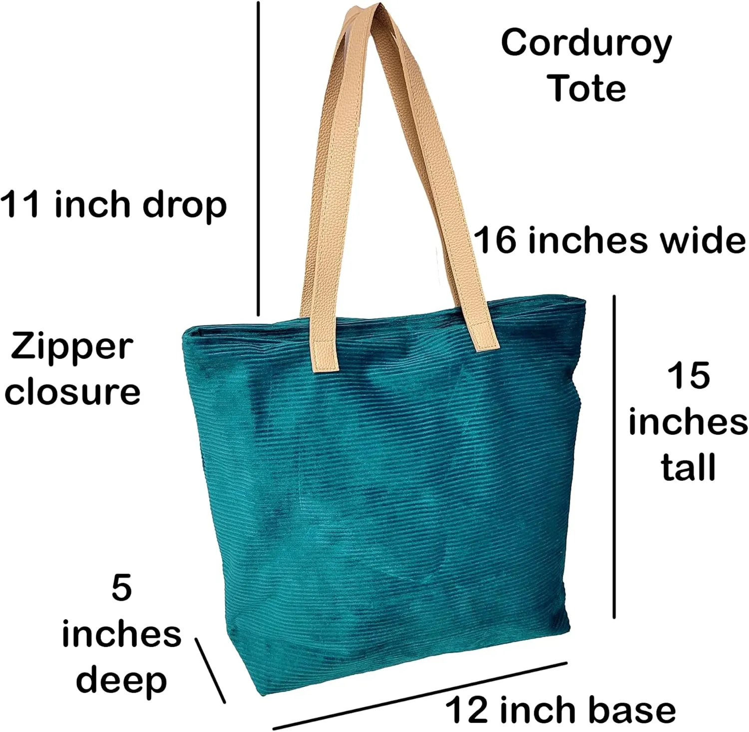 SONA G DESIGNS Large Zipper Closure Corduroy Bag for Women with Inner Pocket