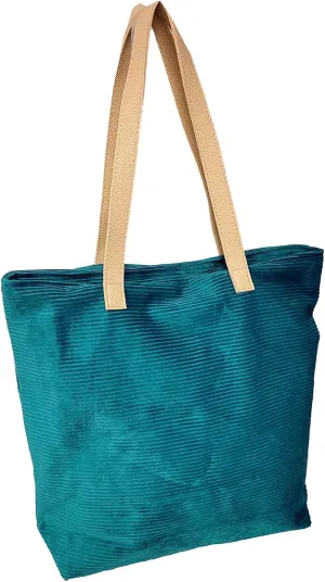 SONA G DESIGNS Large Zipper Closure Corduroy Bag for Women with Inner Pocket