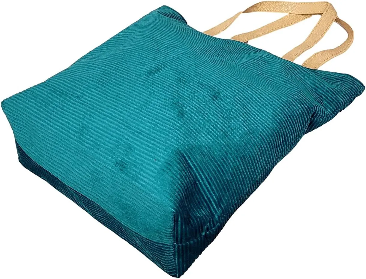 SONA G DESIGNS Large Zipper Closure Corduroy Bag for Women with Inner Pocket