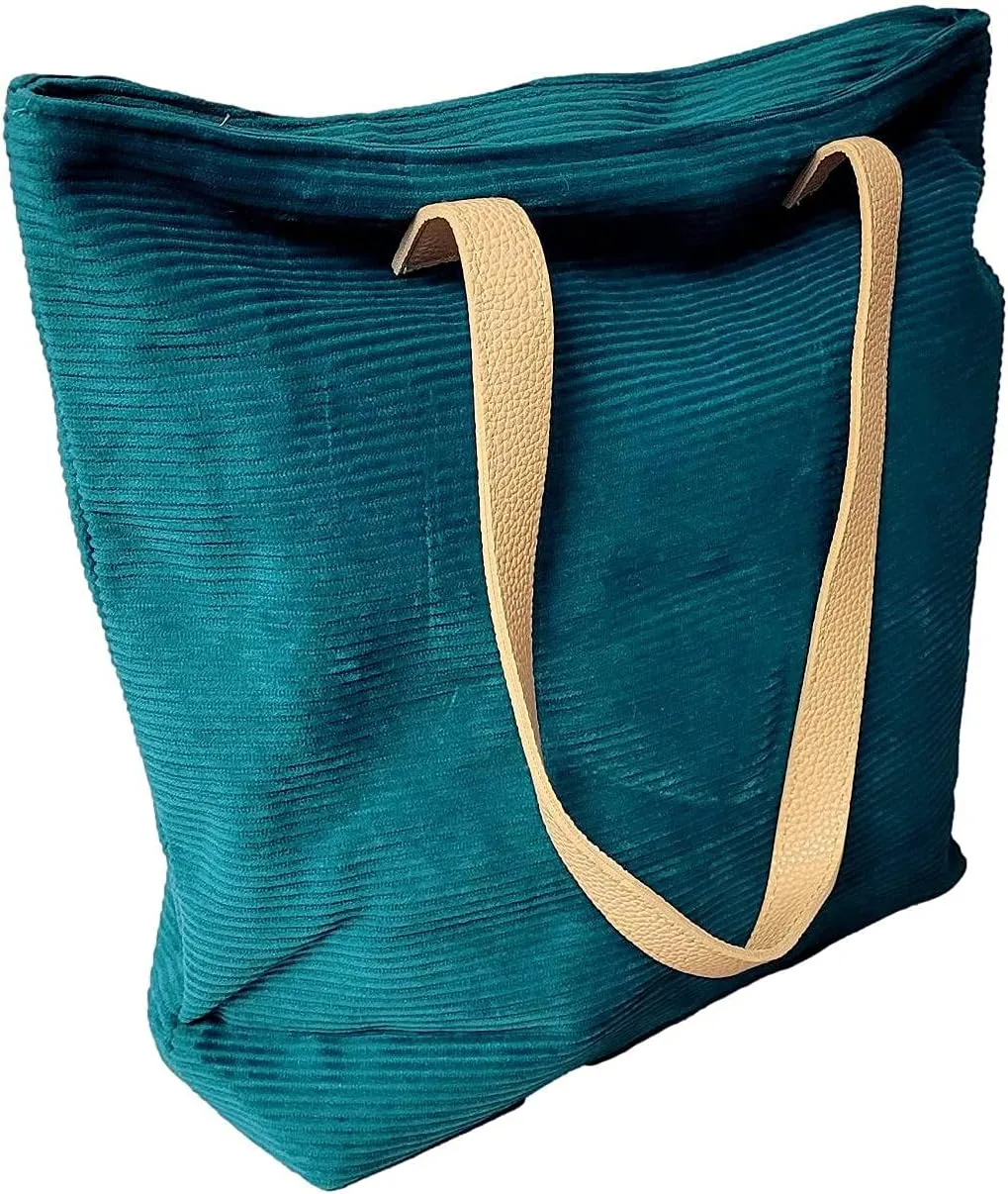 SONA G DESIGNS Large Zipper Closure Corduroy Bag for Women with Inner Pocket