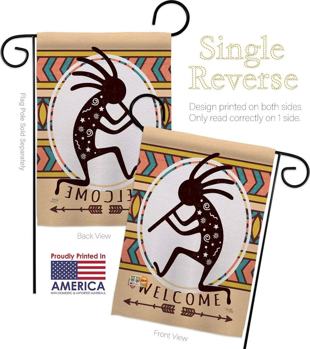 Southwest Welcome Kokopelli Dance Garden Flag Set with Stand Regional Desert Cactus Country Succulent Particular Area Small Decorative Gift Yard House Banner Made in USA 13 X 18.5