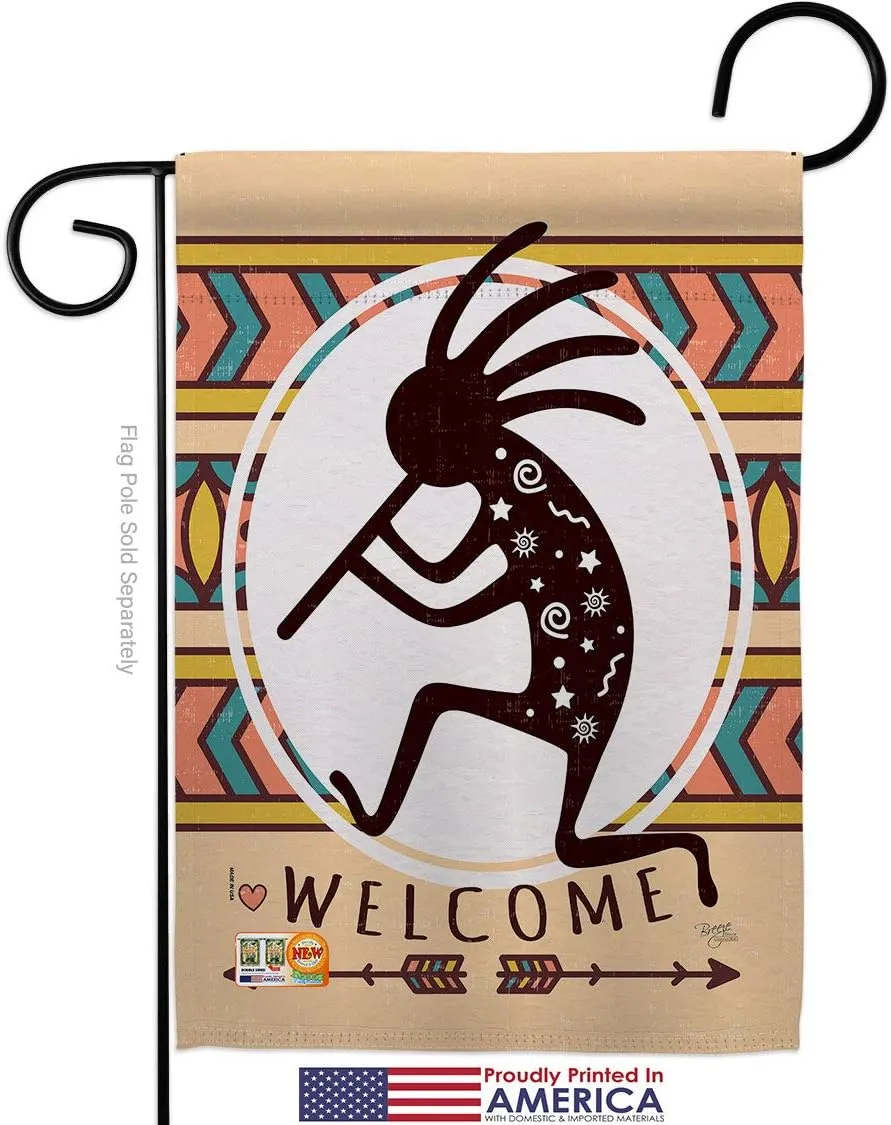 Southwest Welcome Kokopelli Dance Garden Flag Set with Stand Regional Desert Cactus Country Succulent Particular Area Small Decorative Gift Yard House Banner Made in USA 13 X 18.5
