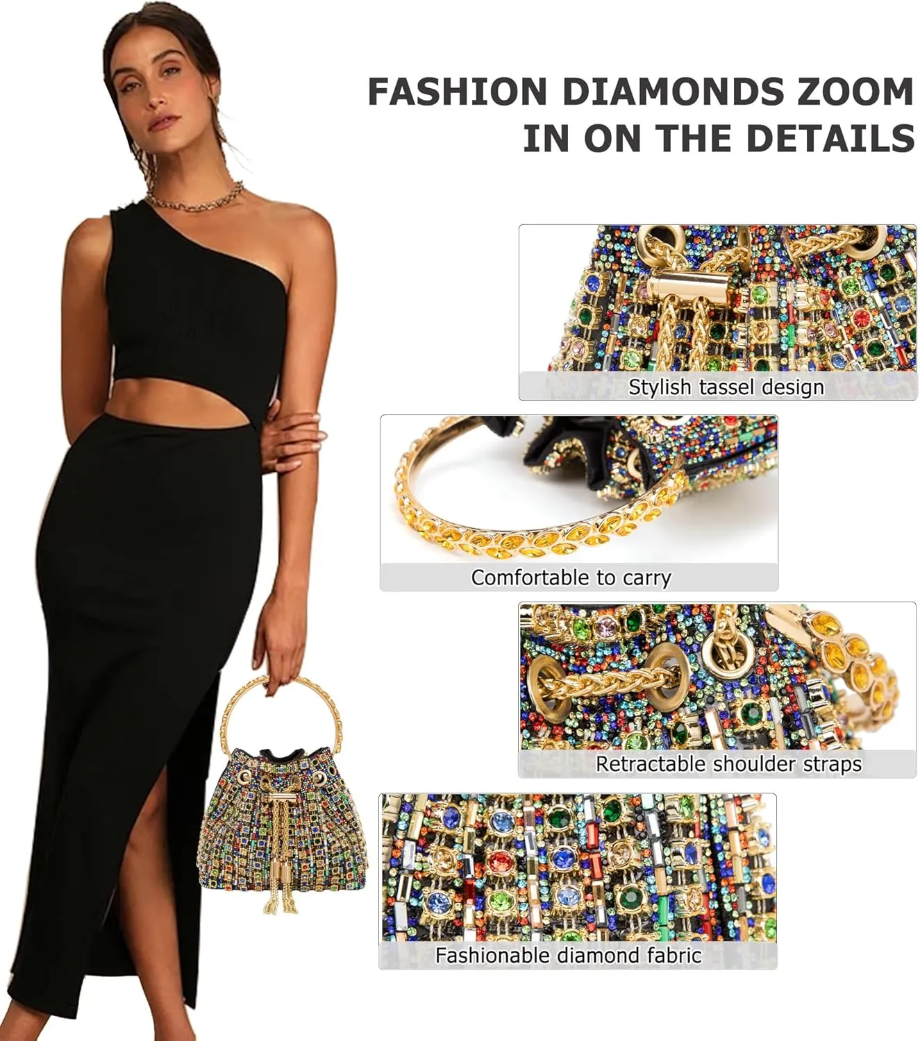 Sparkly Diamond Evening Bag Clutch Purses for Women Rhinestone Purse Glitter Handbag for Party Prom Cocktail Wedding