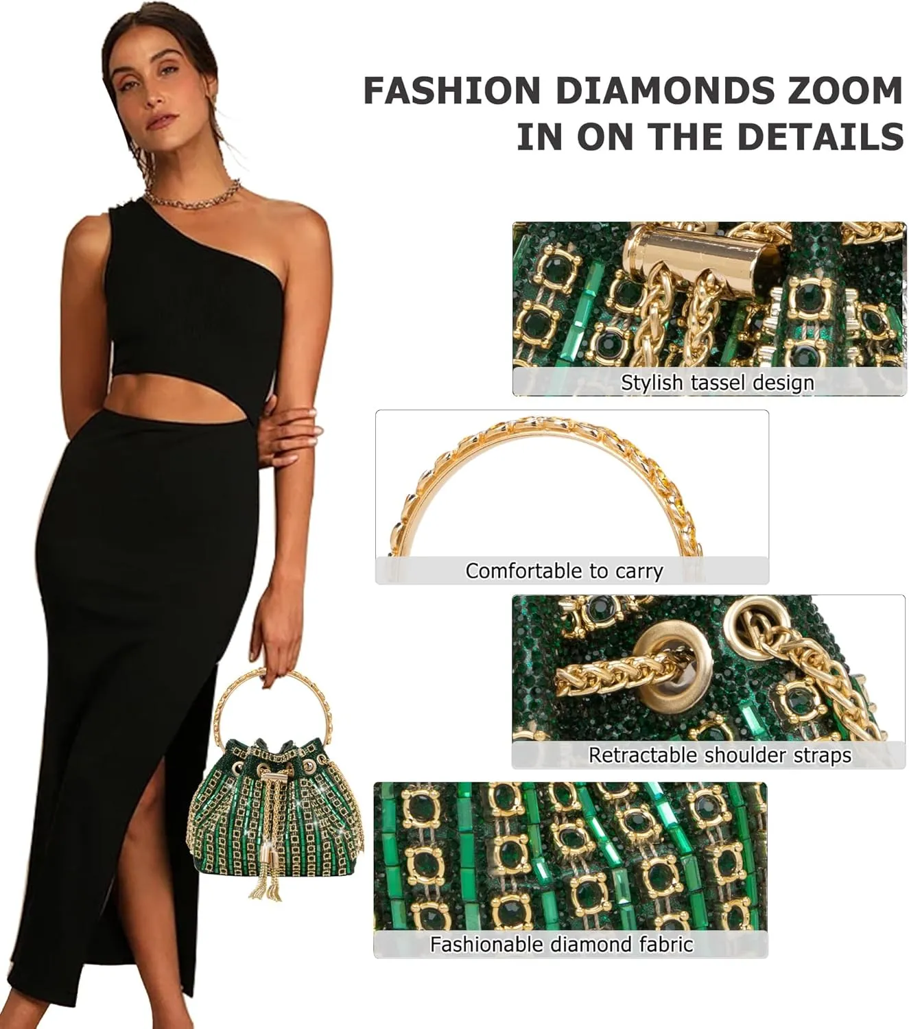Sparkly Diamond Evening Bag Clutch Purses for Women Rhinestone Purse Glitter Handbag for Party Prom Cocktail Wedding