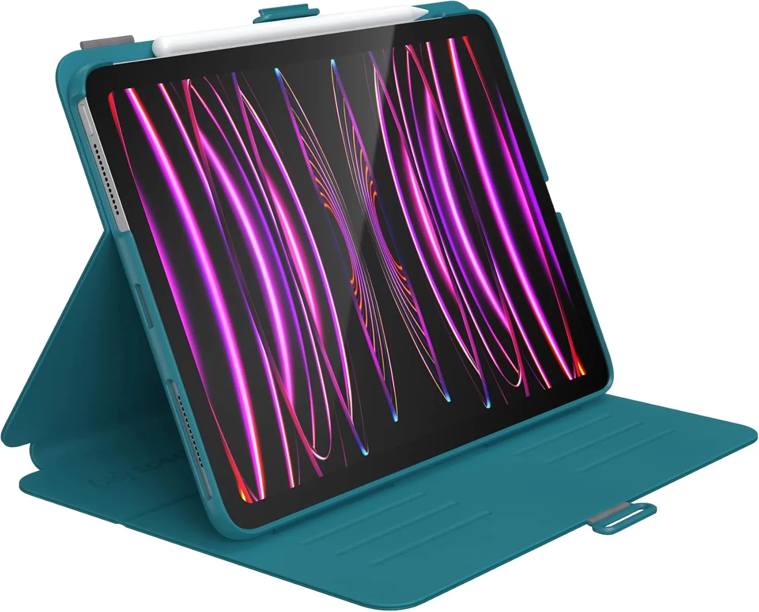 Speck Case for iPad Pro 4th Generation 11 Inch - Drop & Camera Protection, Slim Multi Range Stand, Apple Pencil Holder - Deep Sea Teal/Cloudy Grey/White