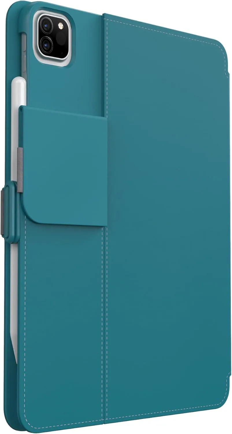 Speck Case for iPad Pro 4th Generation 11 Inch - Drop & Camera Protection, Slim Multi Range Stand, Apple Pencil Holder - Deep Sea Teal/Cloudy Grey/White