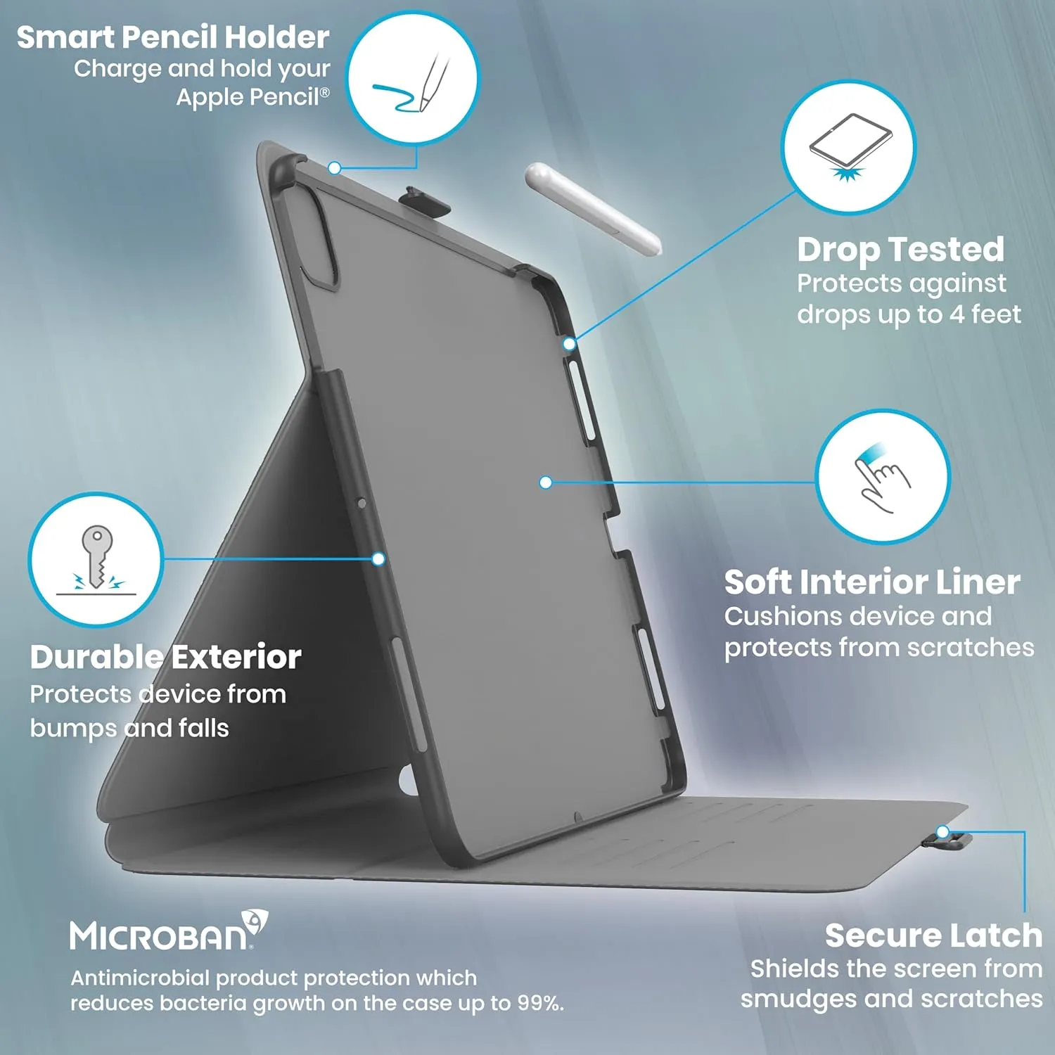Speck New iPad Pro 12.9-13 Inch Case (2024 Model, 7th Generation) with Pencil Holder, Drop & Camera Protection, Slim Multi Range Stand, Balance Folio, No Auto/Sleep Wake Function - Black/Black/White