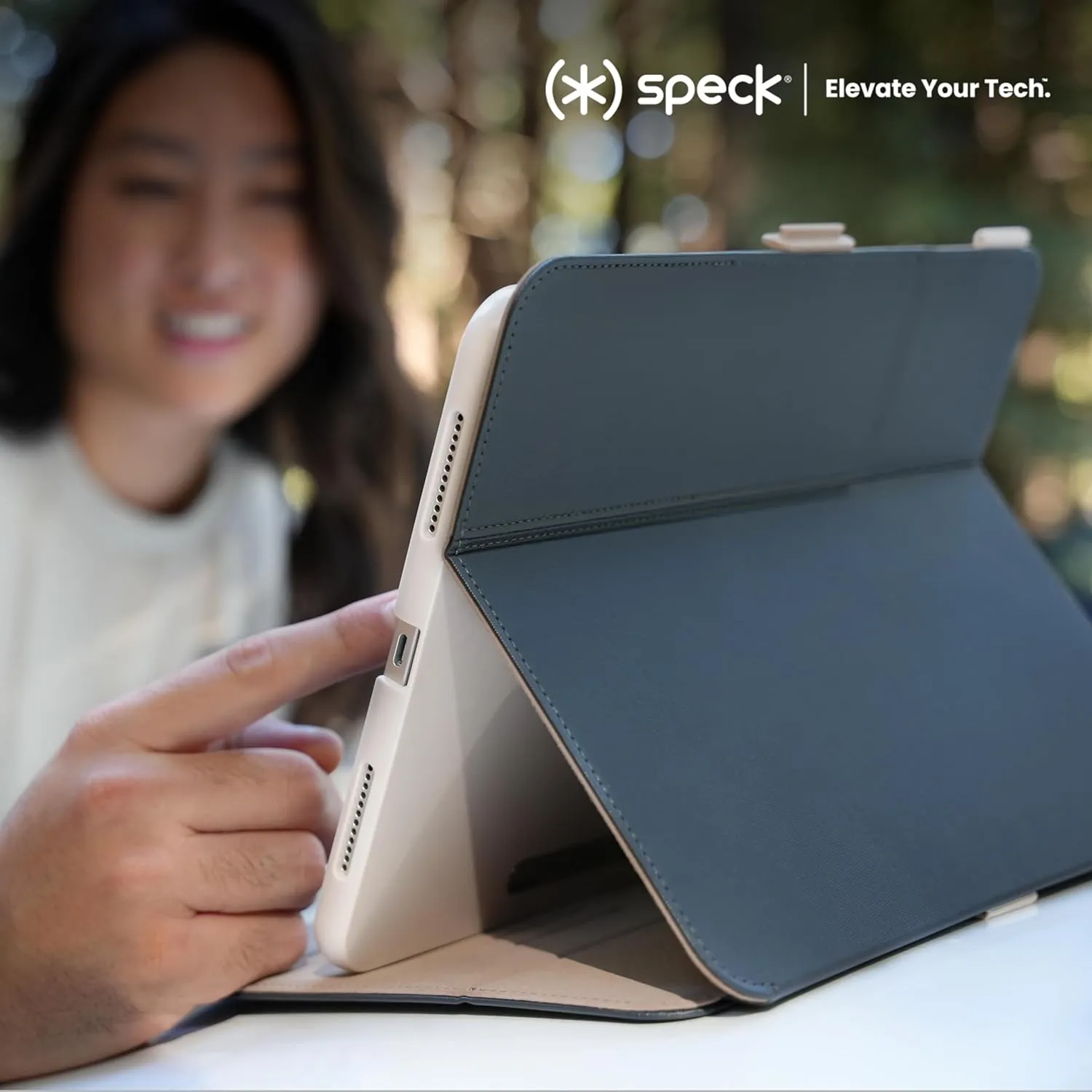 Speck New iPad Pro 12.9-13 Inch Case (2024 Model, 7th Generation) with Pencil Holder, Drop & Camera Protection, Slim Multi Range Stand, Balance Folio, No Auto/Sleep Wake Function - Black/Black/White