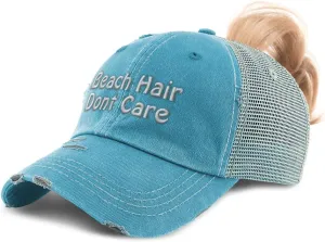 Speedy Pros Womens Ponytail Cap Beach Hair Dont Care Cotton Distressed Trucker Hats