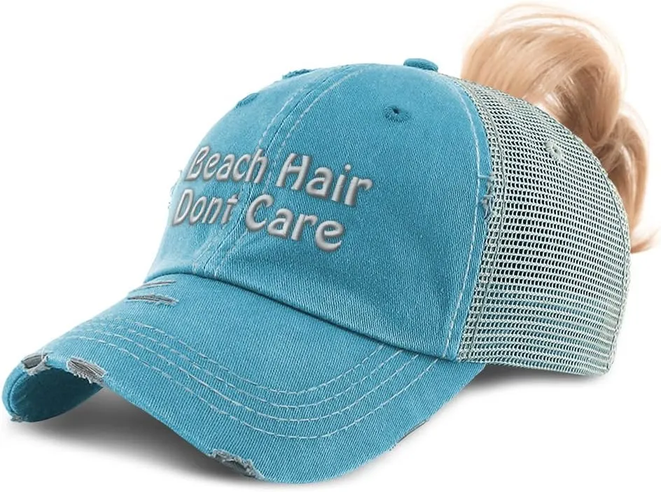 Speedy Pros Womens Ponytail Cap Beach Hair Dont Care Cotton Distressed Trucker Hats