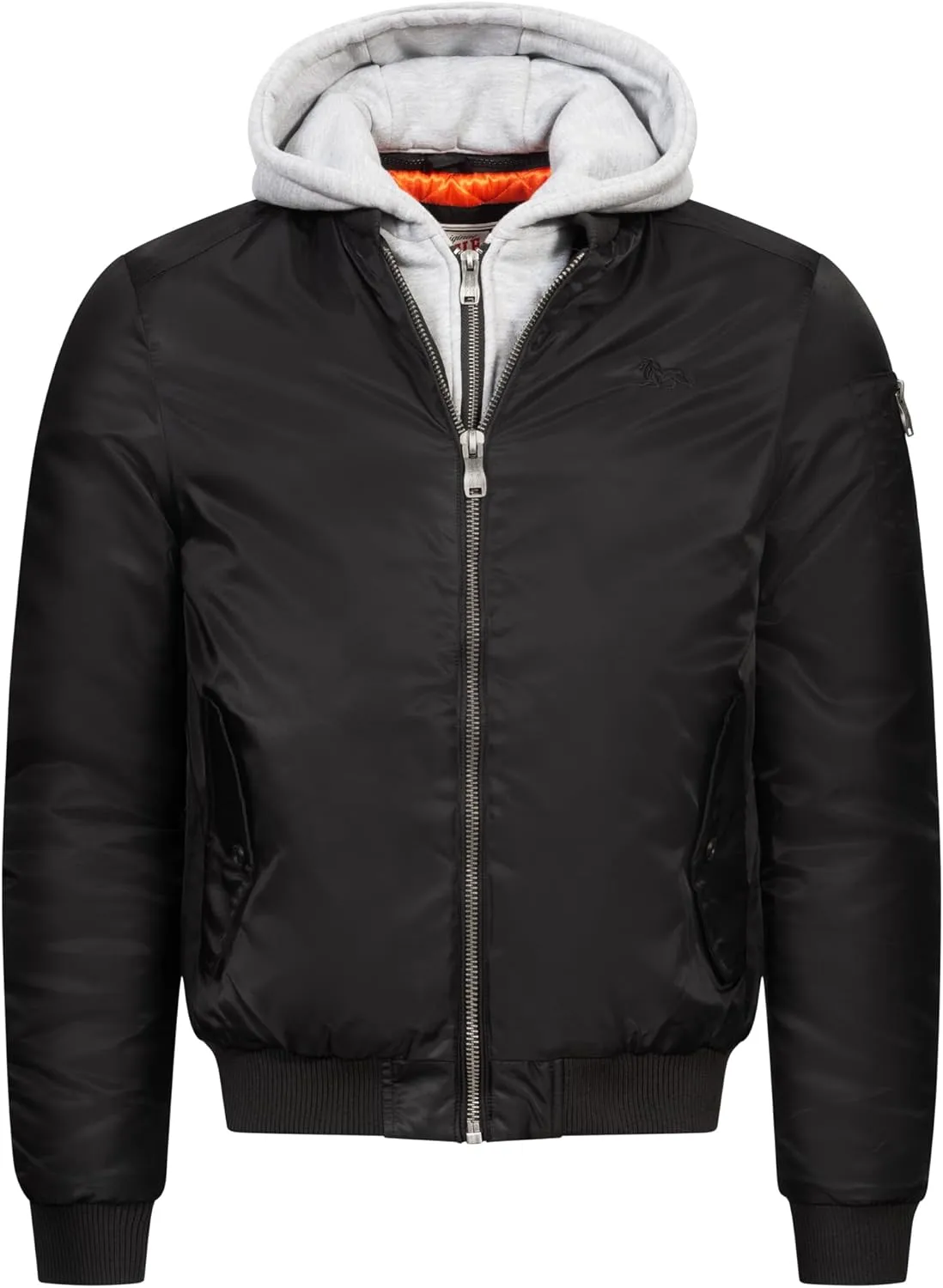 Spirit of England Lonsdale Men´s Flight Bomber MA1 Jacket Black Unique Detachable Hood Lined Embroidered Logo Slim-Fit