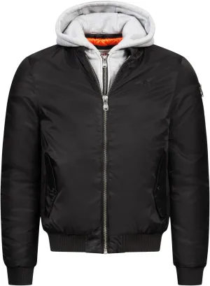 Spirit of England Lonsdale Men´s Flight Bomber MA1 Jacket Black Unique Detachable Hood Lined Embroidered Logo Slim-Fit