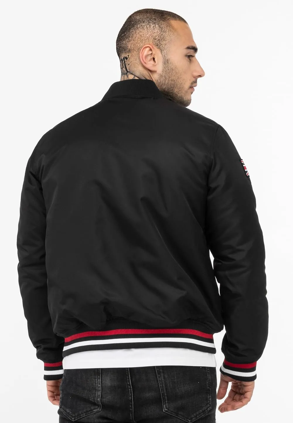 Spirit of England Lonsdale Men´s Unique College Baseball Bomber Jacket Black Lining Embroidered Logo Regular-Fit