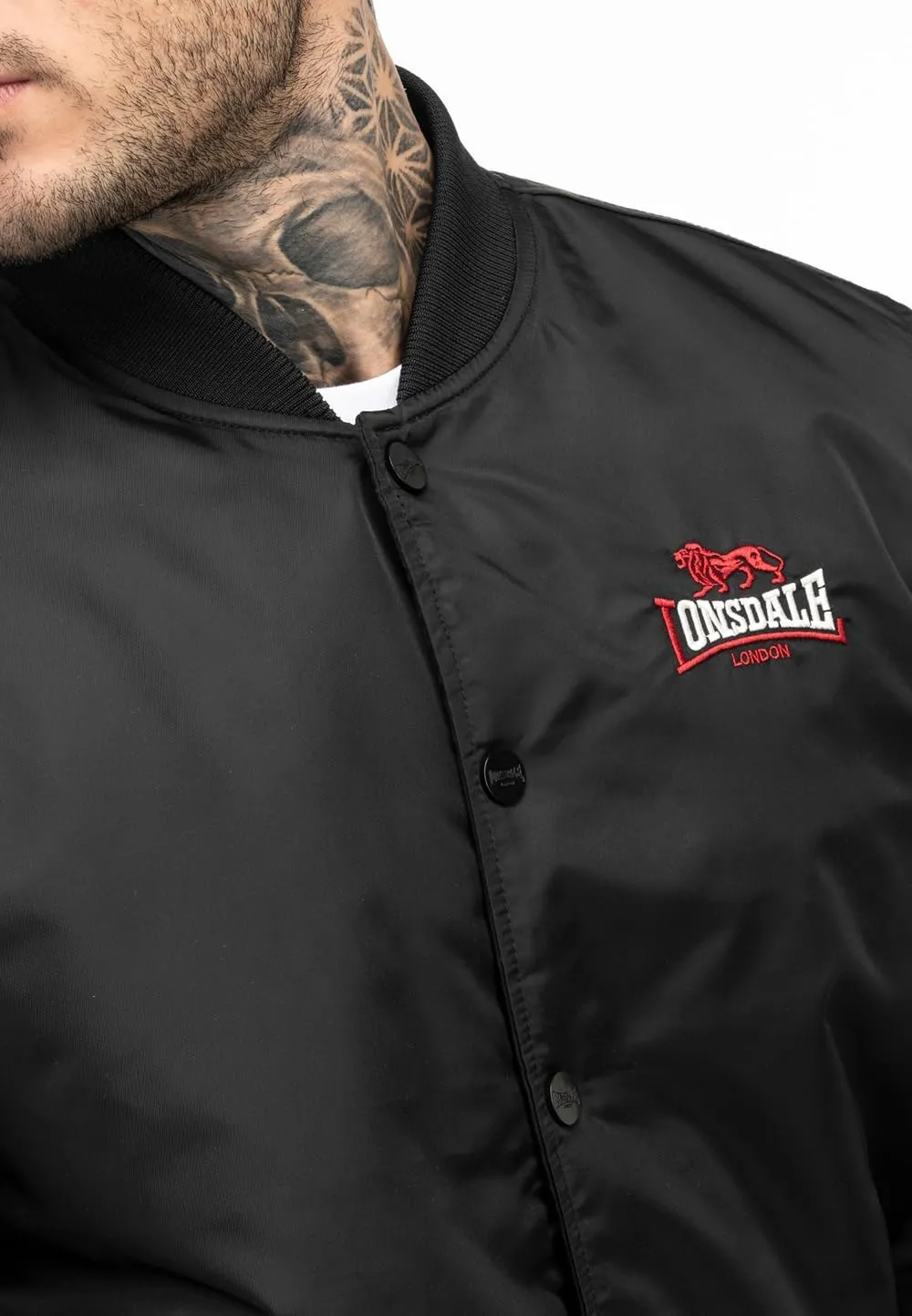 Spirit of England Lonsdale Men´s Unique College Baseball Bomber Jacket Black Lining Embroidered Logo Regular-Fit