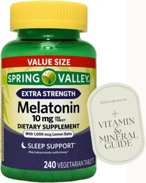 Spring Valley Extra Strength Sleep Support Melatonin Tablets Dietary Supplement Value Size, 10 mg, 240 Count, 1 Bottle,   Bonus nnh Sticker Vitamin Guide Included
