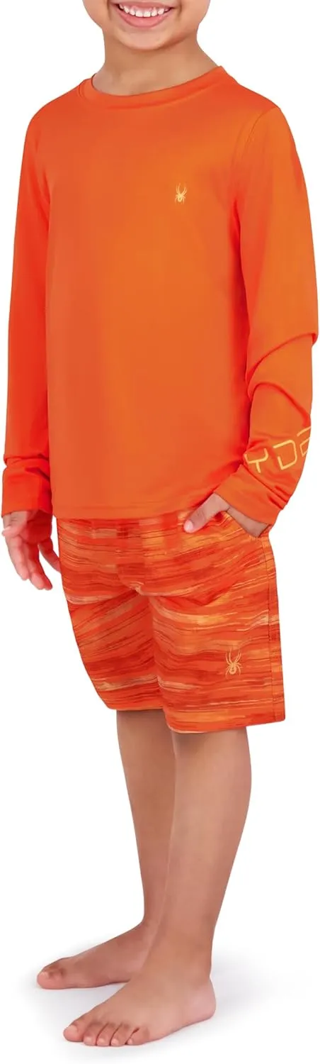 Spyder Boys' Rash Guard UPF 30  Rashguard & Quick-Dry Trunks, 2-Piece Swim Set, Brief Liner, Pockets, Drawstring Waist