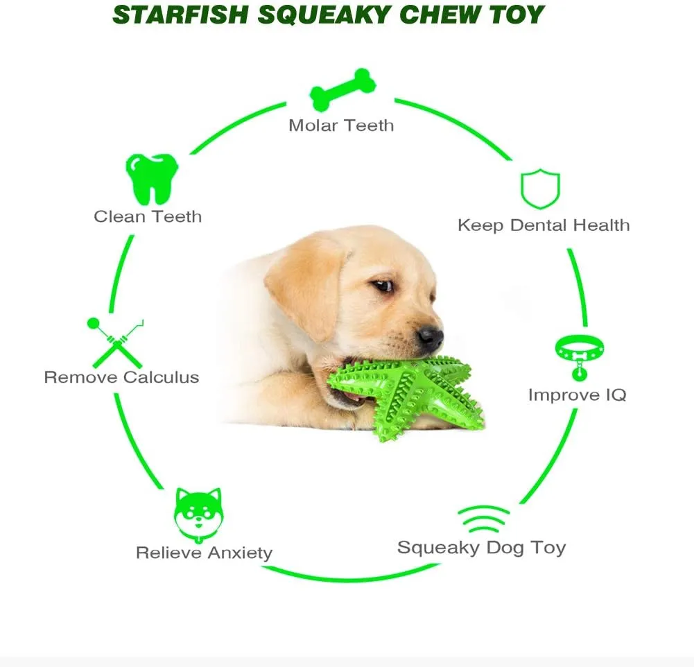 Squeaky Dog Toys - Starfish Natural Teeth Cleaning Toy for Small & Medium Dogs (Green)