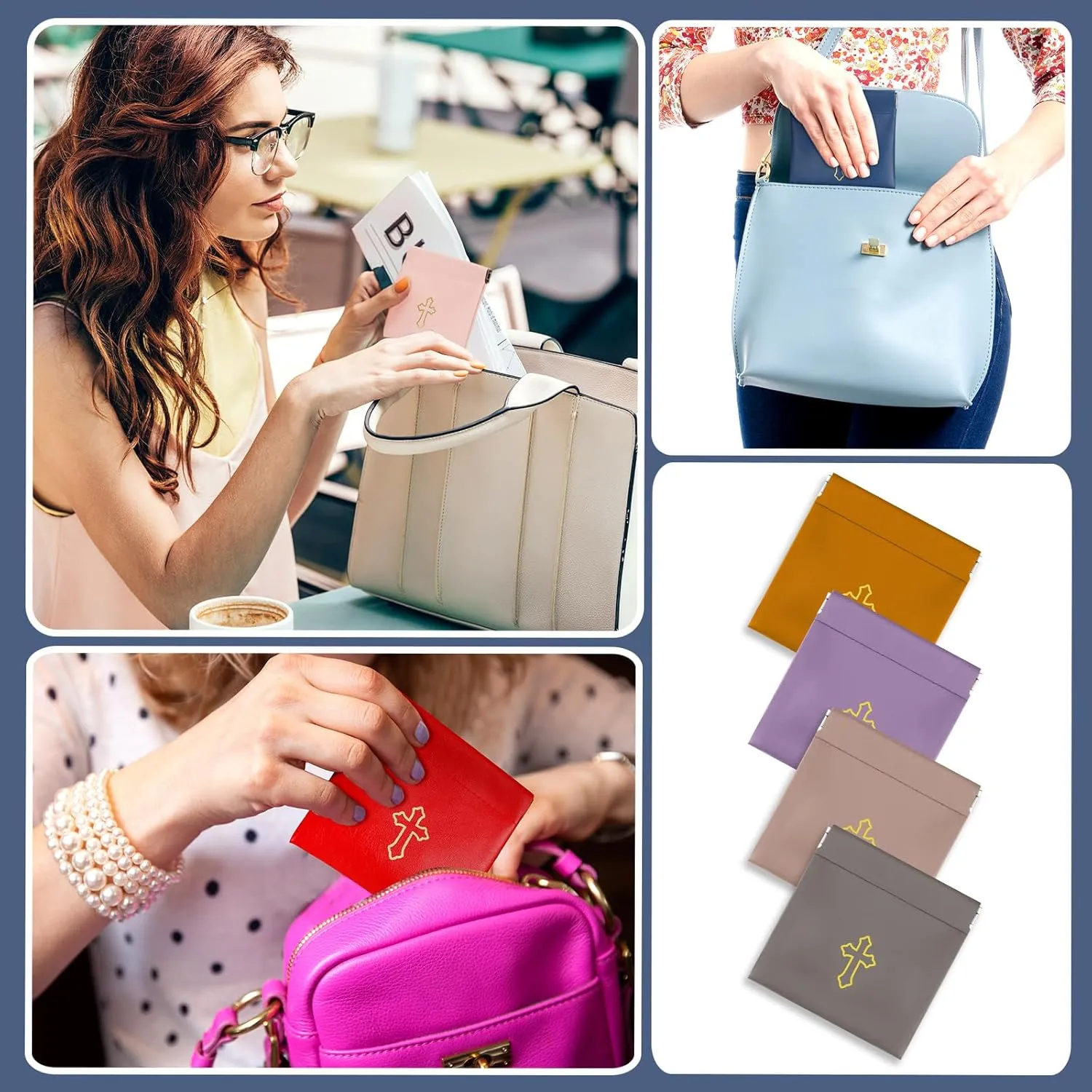 Squeeze Rosary Pouch with Gold Cross Imprint Design Beautiful PU Leather Rosary Case