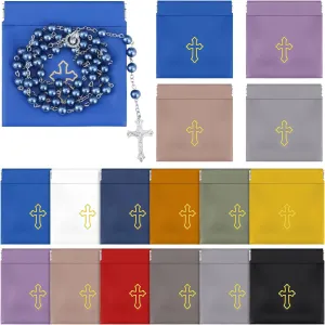 Squeeze Rosary Pouch with Gold Cross Imprint Design Beautiful PU Leather Rosary Case