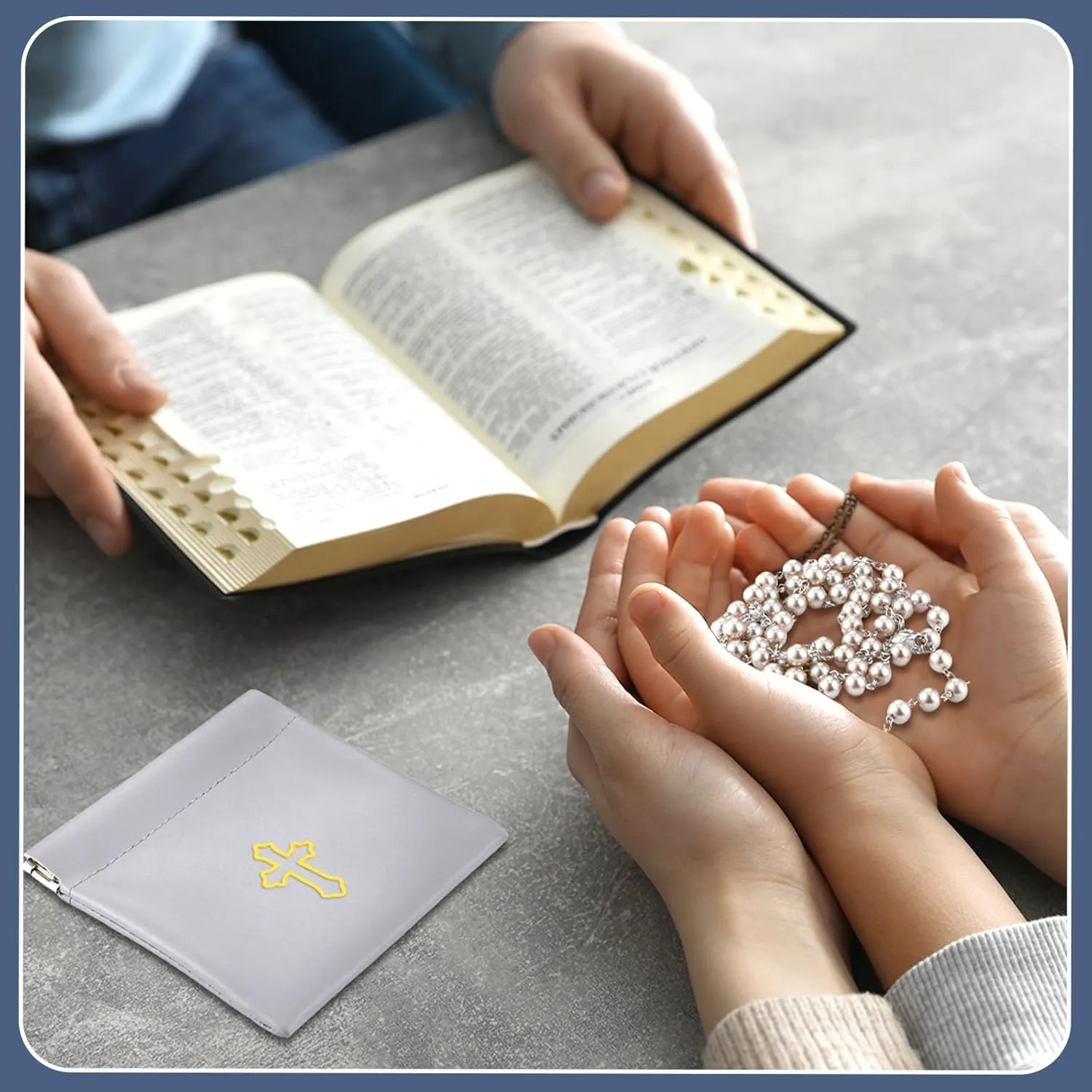 Squeeze Rosary Pouch with Gold Cross Imprint Design Beautiful PU Leather Rosary Case