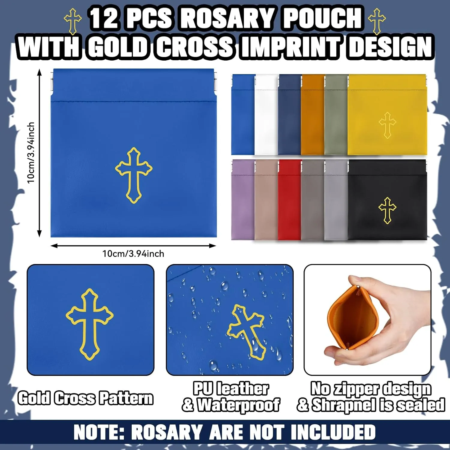 Squeeze Rosary Pouch with Gold Cross Imprint Design Beautiful PU Leather Rosary Case