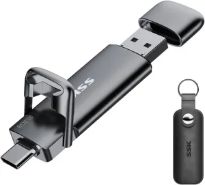 SSK External USB C SSD Flash Drive 512GB, Up to 550MB/s 2-in-1 Type C  USB A USB3.2 Gen2 Solid State Thumb Drive,Fast Memory Stick Data Storage for iPhone 15/PS4/PS5/Android Phone/Windows/Mac