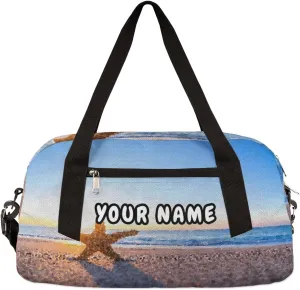Starfish Beach Personalized Kids Duffel Bag for Girls Boys, Beach Customized Name Dance Bag Overnight Small Duffel Bag Carry On Weekend Sports Gym Travel Bag for School Practice Gymnastics Ballet
