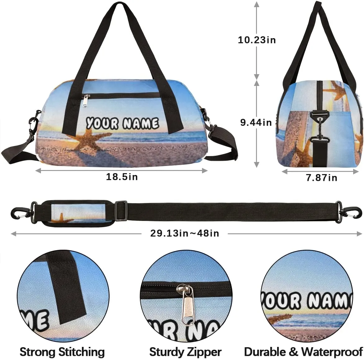 Starfish Beach Personalized Kids Duffel Bag for Girls Boys, Beach Customized Name Dance Bag Overnight Small Duffel Bag Carry On Weekend Sports Gym Travel Bag for School Practice Gymnastics Ballet