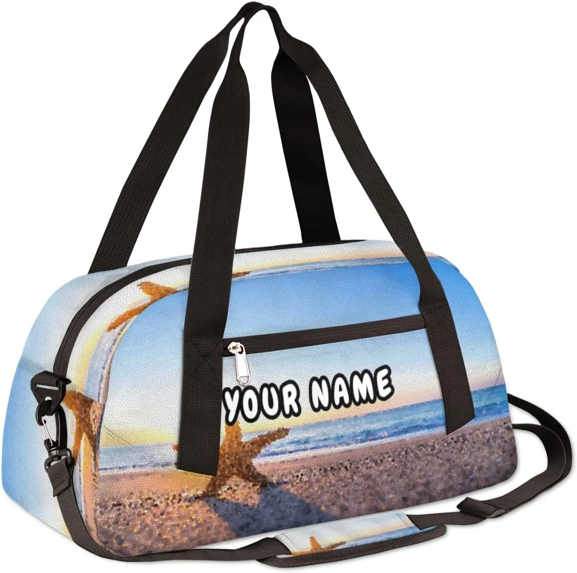 Starfish Beach Personalized Kids Duffel Bag for Girls Boys, Beach Customized Name Dance Bag Overnight Small Duffel Bag Carry On Weekend Sports Gym Travel Bag for School Practice Gymnastics Ballet