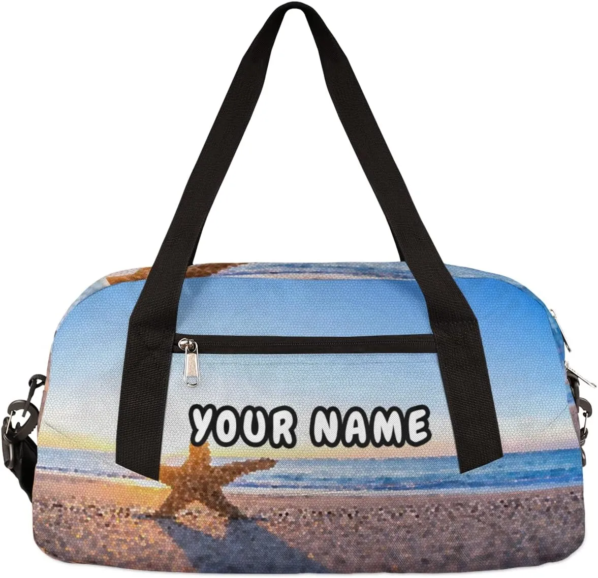 Starfish Beach Personalized Kids Duffel Bag for Girls Boys, Beach Customized Name Dance Bag Overnight Small Duffel Bag Carry On Weekend Sports Gym Travel Bag for School Practice Gymnastics Ballet