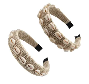 Starfish Headband Pearl Bridal Hair Band Sea Shell Oyster Star Headband Star Glitter Starfish Sequin Hair Hoop Hair Piece Beach Wedding Hair Accessories for Women and Girls (Double Row Shells-2pcs)