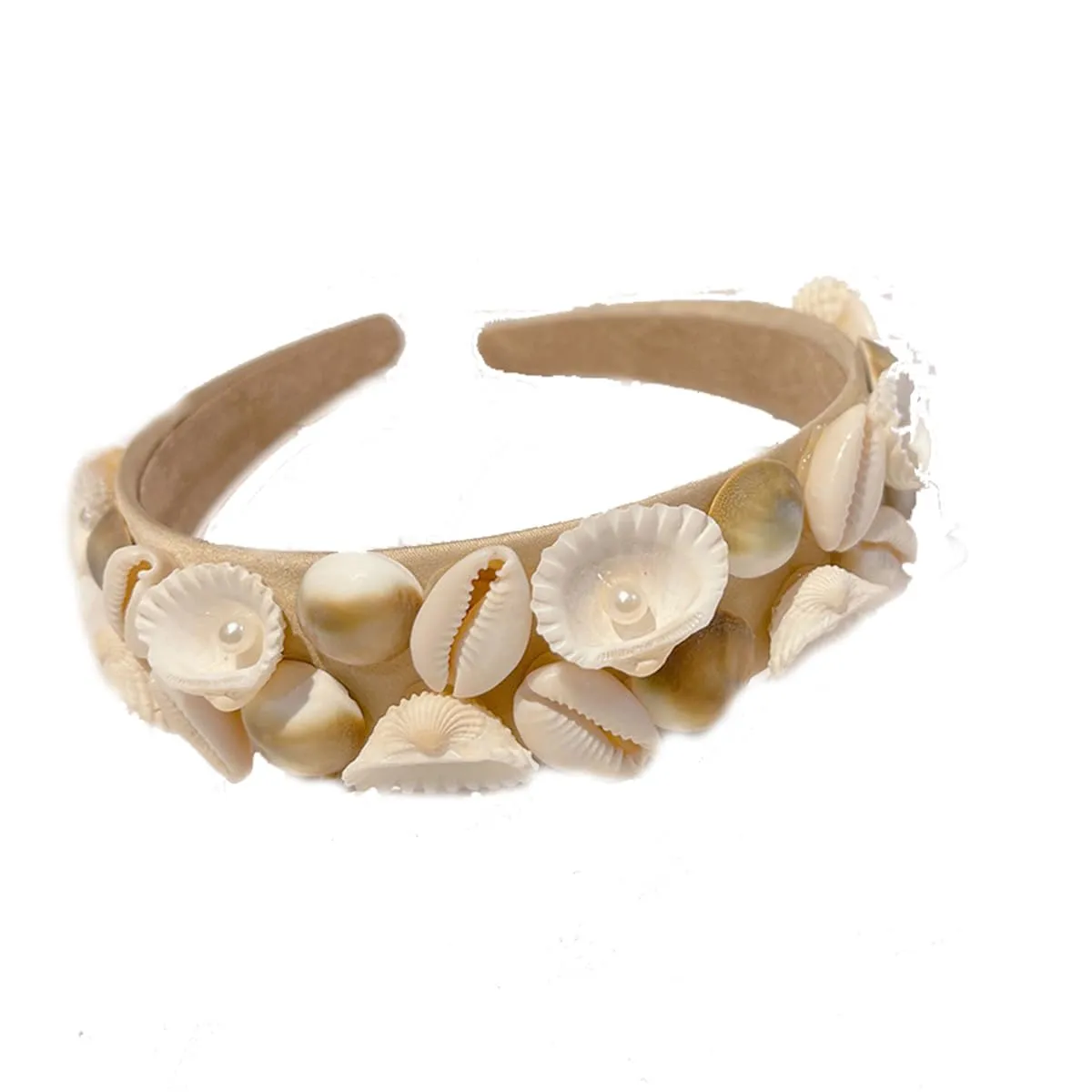 Starfish Headband Pearl Bridal Hair Band Sea Shell Oyster Star Headband Star Glitter Starfish Sequin Hair Hoop Hair Piece Beach Wedding Hair Accessories for Women and Girls (Rhinestone Shell Pearl-2pcs Beige)