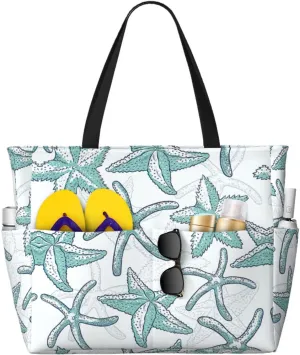 Starfish Large Capacity Beach Travel Bag - Waterproof Zipper Vacation Tote for Sandproof Storage, and Camping, SB-122