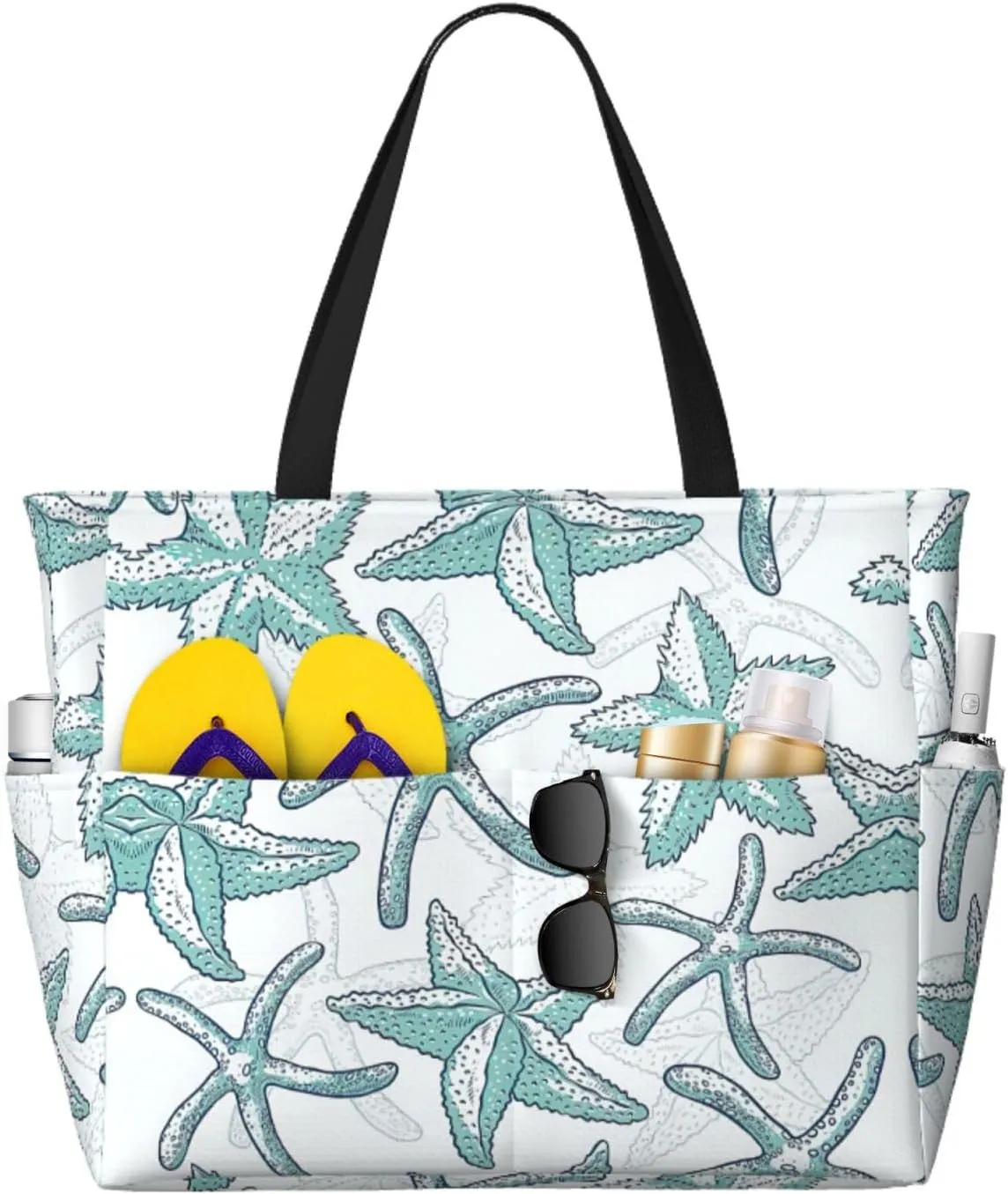Starfish Large Capacity Beach Travel Bag - Waterproof Zipper Vacation Tote for Sandproof Storage, and Camping, SB-122