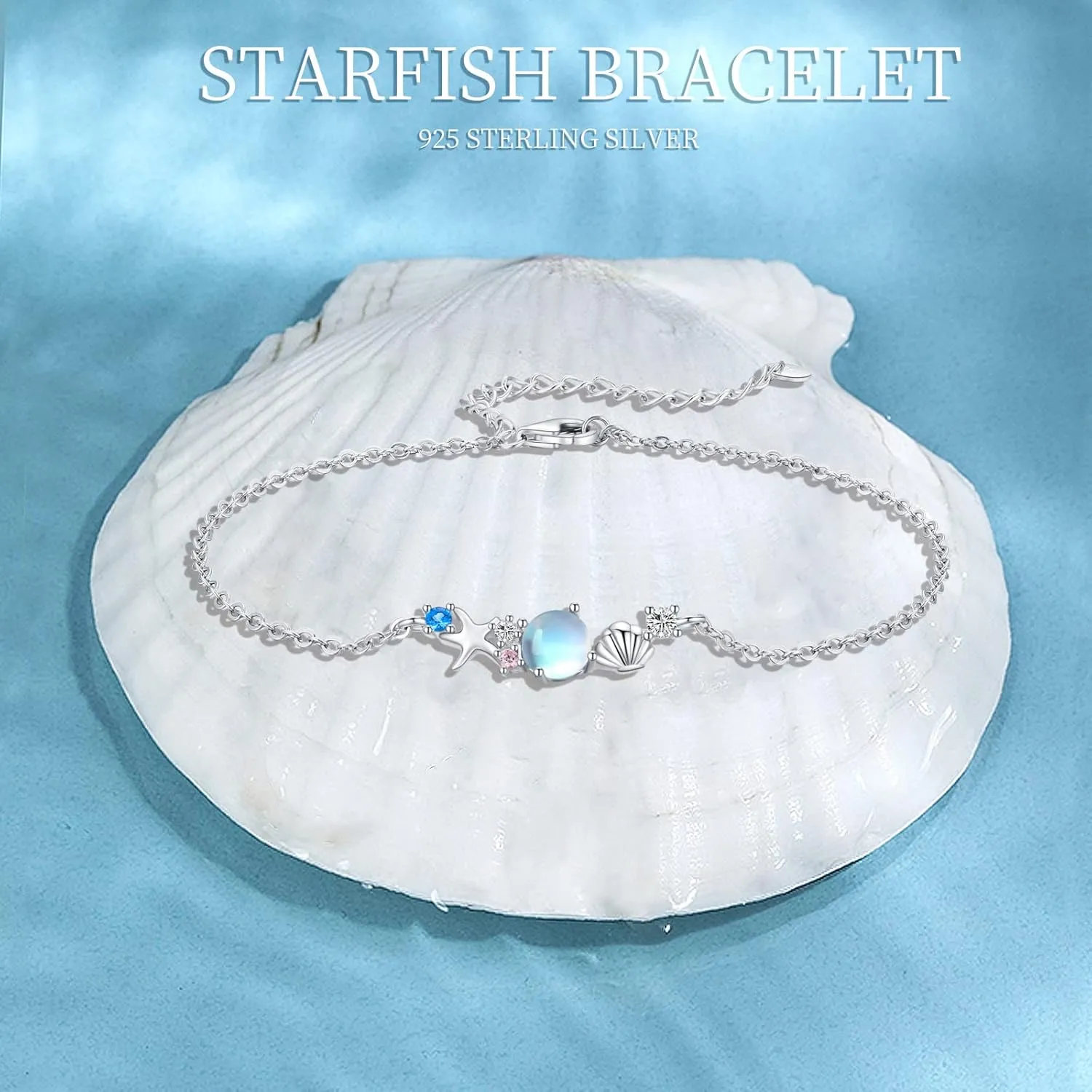 Starfish Shell Bracelets 925 Sterling Silver Beach Bracelet Ocean Jewelry Gifts for Women Girls