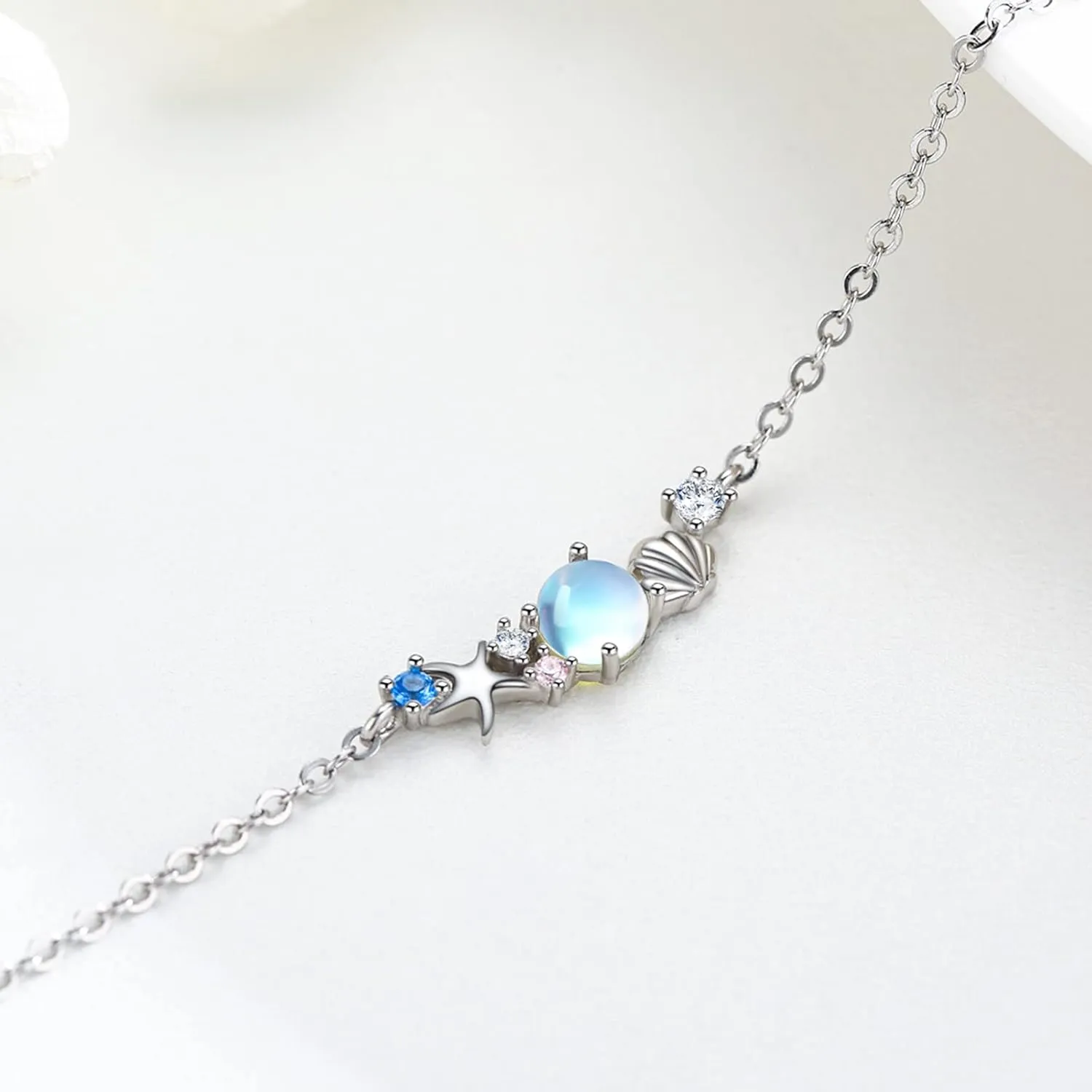 Starfish Shell Bracelets 925 Sterling Silver Beach Bracelet Ocean Jewelry Gifts for Women Girls