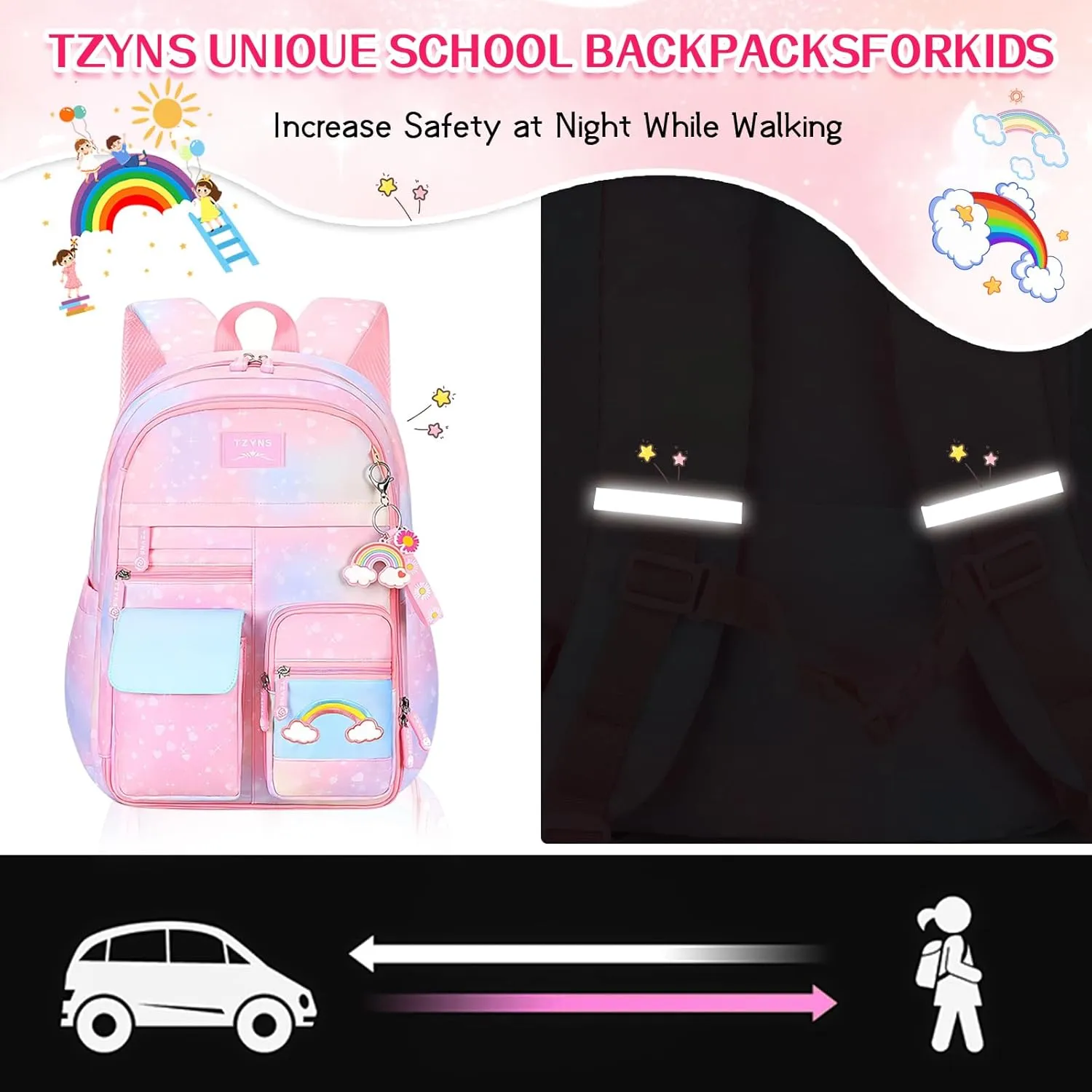 Starry Rainbow Backpack Kawaii School Students Backpack Cute Large Capacity Kids Bookbag Multifunction Fashion Casual Laptop Travel Bag For Boy Girl (Blue-17inch)
