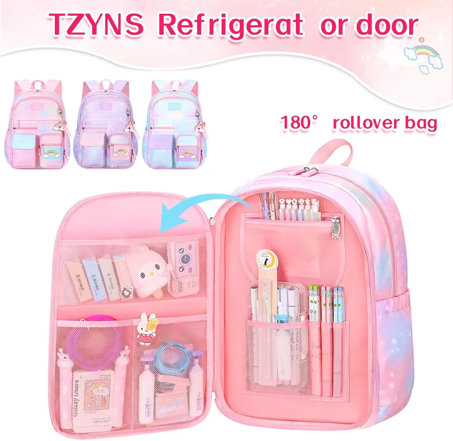 Starry Rainbow Backpack Kawaii School Students Backpack Cute Large Capacity Kids Bookbag Multifunction Fashion Casual Laptop Travel Bag For Boy Girl (Blue-17inch)
