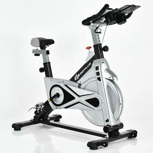 Stationary Silent Belt Adjustable Exercise Bike with Phone Holder and Electronic