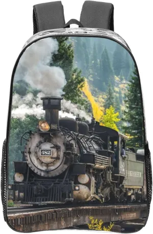 Steam Train Print Functional Transparent Backpack Pvc Clear Bag Compartment Pockets Everyday Use﻿